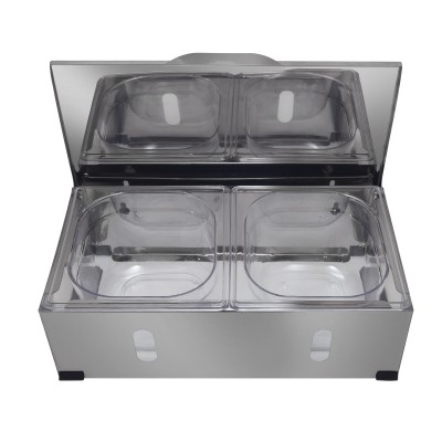 Condimentadora Pizzarola Inox 2 Cubas Acrílico Tampa Reta - Aisa